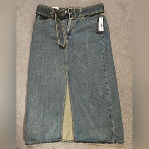 Denim Midi Skirt with Belt